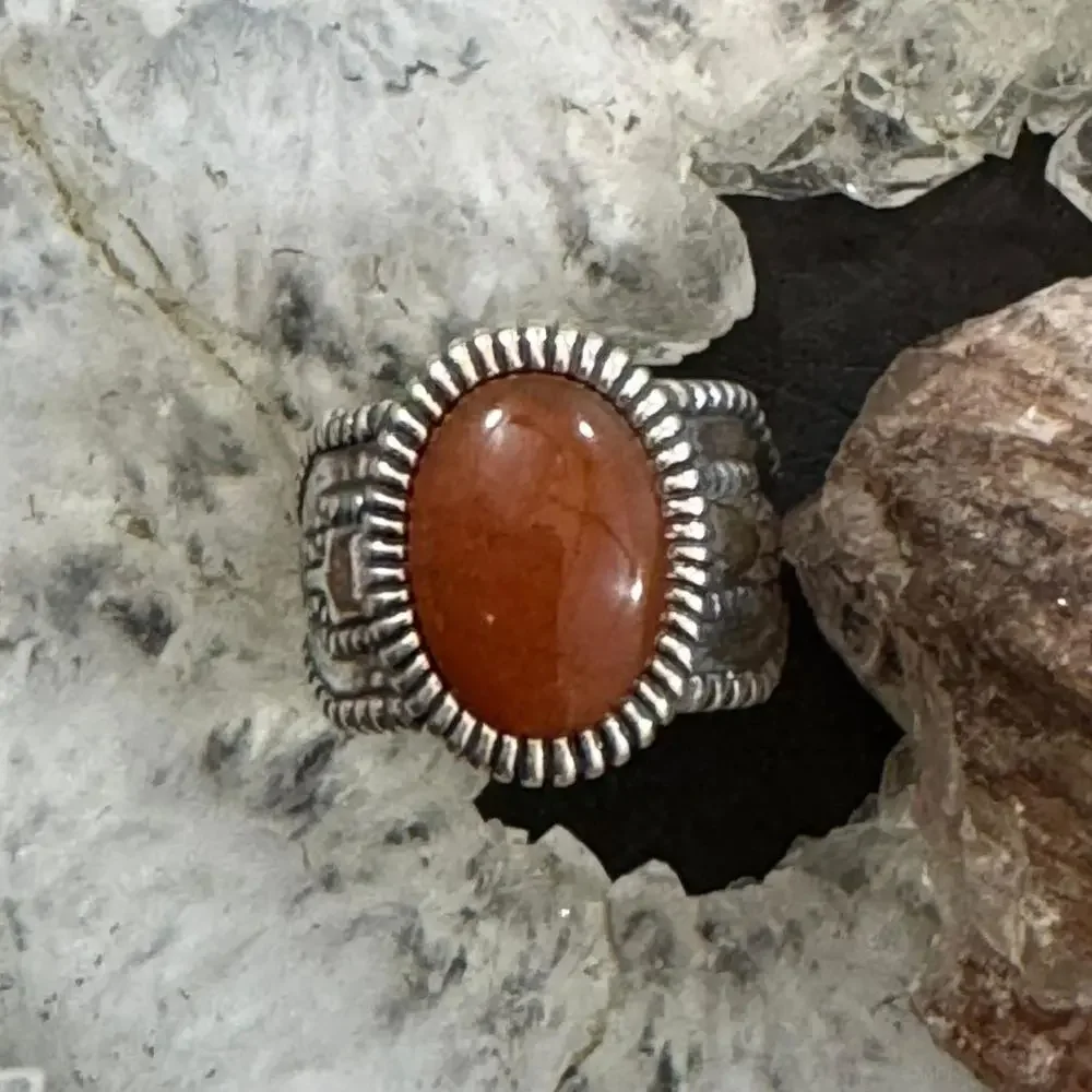Carolyn Pollack Sterling Silver Oval Carnelian Decorated Ring Size 6.5 For Women - Picture 4 of 10